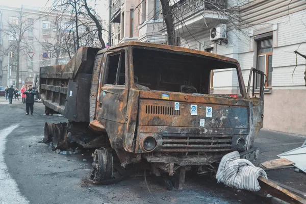 Ukraine Kiev Février 2014 Berkut Tiré Sur Des Gens Dans — Photo