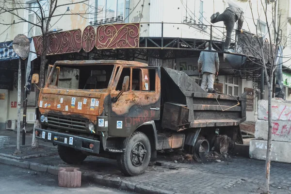 Ukraine Kiev Février 2014 Berkut Tiré Sur Des Gens Dans — Photo