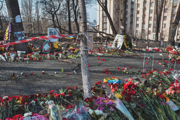 Ukraine, Kiev, February 24, 2014: Berkut shot people on Institutskaya street during EuroMaidan