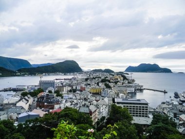 Alesund cityscape, Norveç güzel havadan görünümü