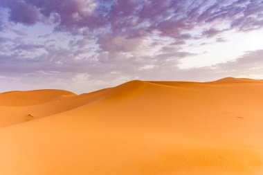 Erg Chebbi 'nin kumullarında şafak vakti, Sahra Çölü, Fas