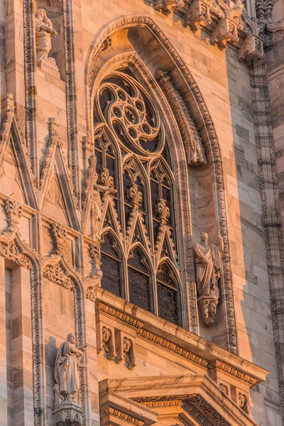 Detail Van Kathedraal Van Milaan Duomo Milano Bij Zonsondergang Italië — Stockfoto