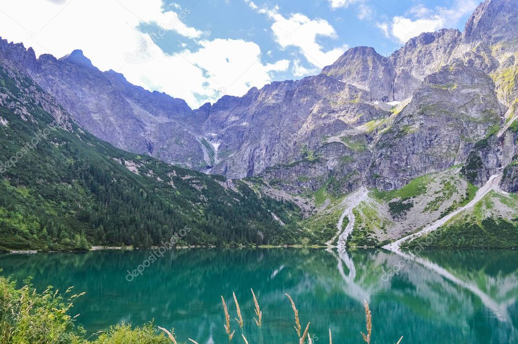 The beautiful lake of Morskie Oko in the Tatra Mountains, near Zakopane, Poland