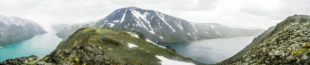 Panoramic landscape of the Besseggen Ridge, Norway