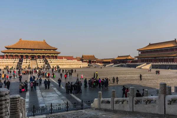 Menigte Van Toeristen Een Bezoek Aan Verboden Stad Van Peking — Stockfoto