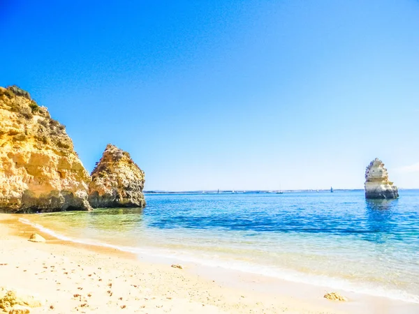 Скальные Образования Прекрасном Пляже Прая Дона Ана Лагос Алгарве Португалия — стоковое фото