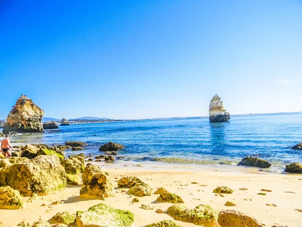 Formações Rochosas Bela Praia Praia Dona Ana Lagos Algarve Portugal — Fotografia de Stock