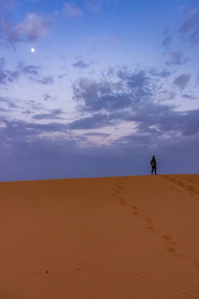 Świt Wydmach Erg Chebbi Pustynia Sahara Maroko — Zdjęcie stockowe