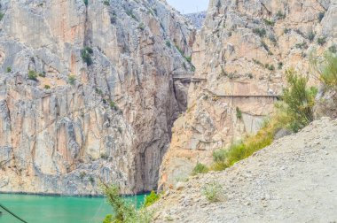 Caminito del Rey Garganta del Chorro Malaga, İspanya yakınındaki üzerinde köprü