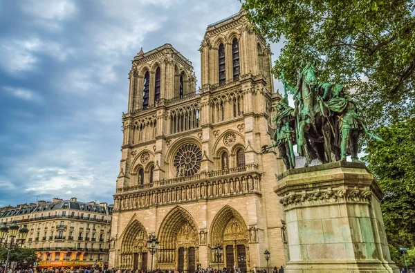 Paris France 2019 Cathédrale Notre Dame Dans Ciel Nuageux Veille — Photo