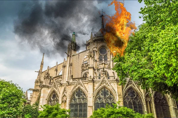 Notre Dame Katedrali'nde yangın yanıyor, temsil