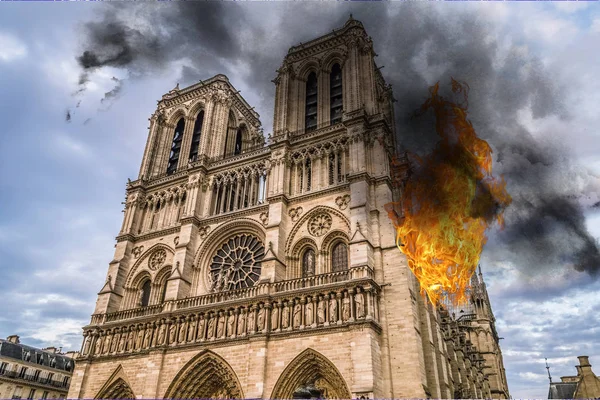 Incendio Catedral Notre Dame Quema Representación —  Fotos de Stock