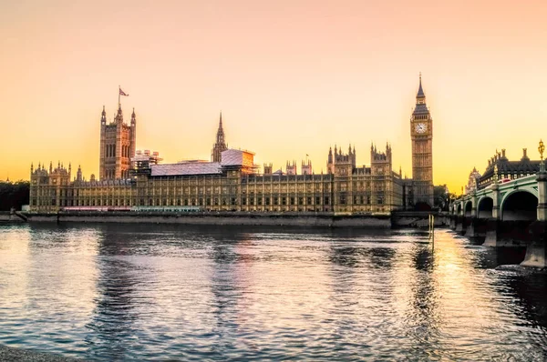 Riksdags Huset Över Themsen Solnedgången London Storbritannien — Stockfoto