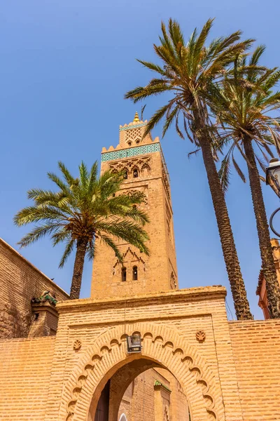 Minaret Meczetu Koutobia Marrakesz Maroko — Zdjęcie stockowe