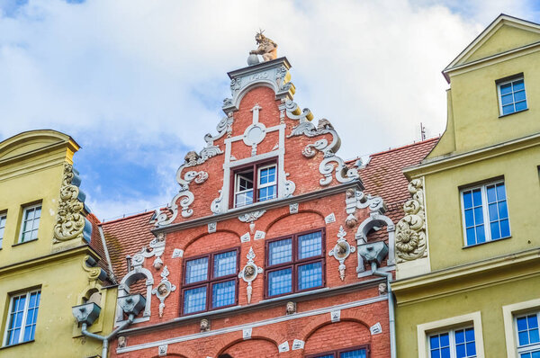 Beautiful architectural details of the houses in Gdansk, Poland