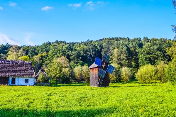 Vecchio Mulino Vento Legno Sanok Polonia — Foto Stock