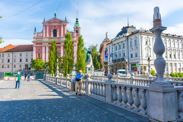 Ljubljana Slovenia Ağustos 2019 Tromostovje Veya Triple Bridge — Stok fotoğraf