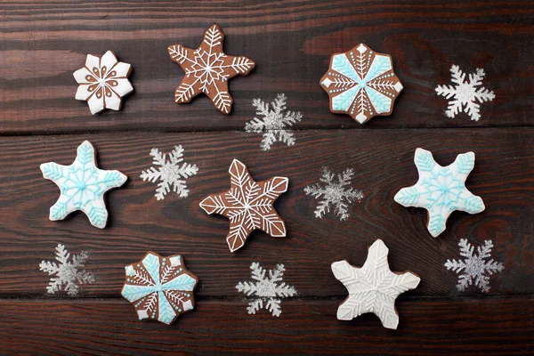 Many Gingerbread Stars Wooden Background Sweet Background — Stock Photo, Image