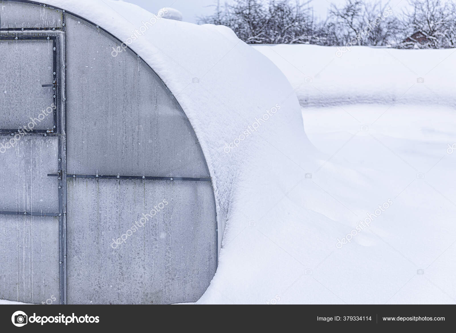 花园里的霜雪地里的温室白雪覆盖的温室屋顶上的大雪 图库照片 C Prilytskiy Mail Ru