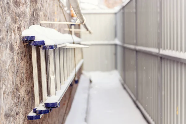 Klapptreppen Schneien Treppe Zum Wandhaus Winter Zaun Treppe Schnee Winter — Stockfoto