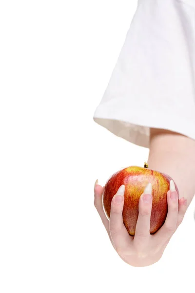 Sağlıklı Beslenme Konsepti Beyaz Arka Plan Yakın Plan Elması Daha — Stok fotoğraf