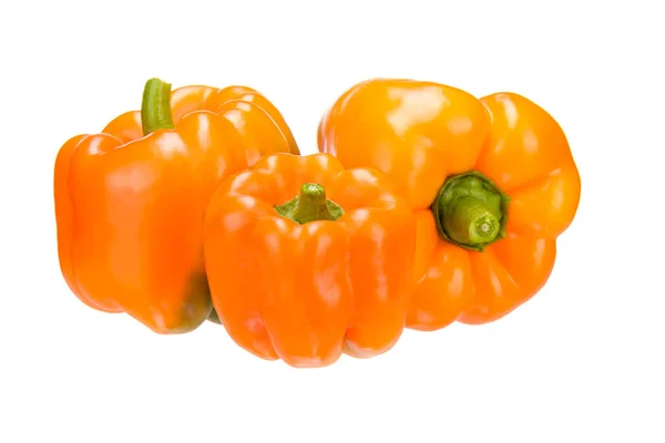 Fresh Vegetable Three Bulgarian Peppers Orange Variety Close White Background — Stock Photo, Image