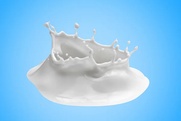 Mléko Stříkající Stříkající Mléko Izolované Modrém Pozadí Krémové Mléko Stříkající — Stock fotografie