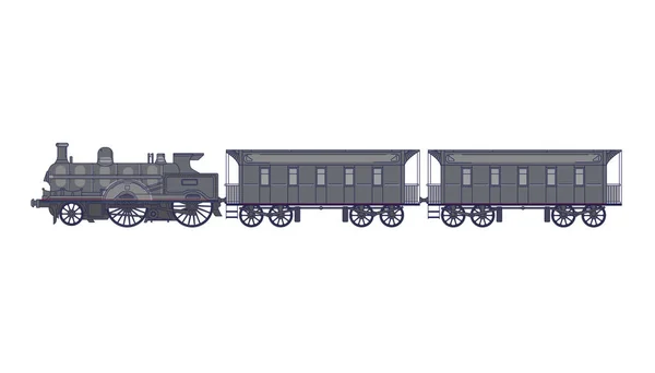 白い背景に貨車と機関車の蒸気します 乗用車とレトロな鉄道 — ストックベクタ