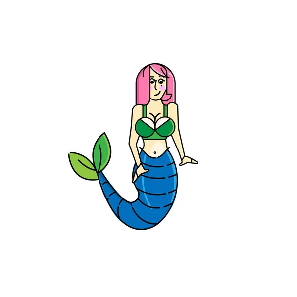 Ilustração da cor da sereia no fundo branco. Bela sirene do mar — Vetor de Stock