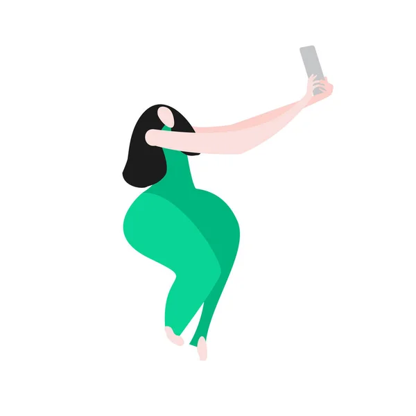 Chica Tomando Fotos Misma Teléfono Inteligente Chica Con Gadget Mujer — Vector de stock