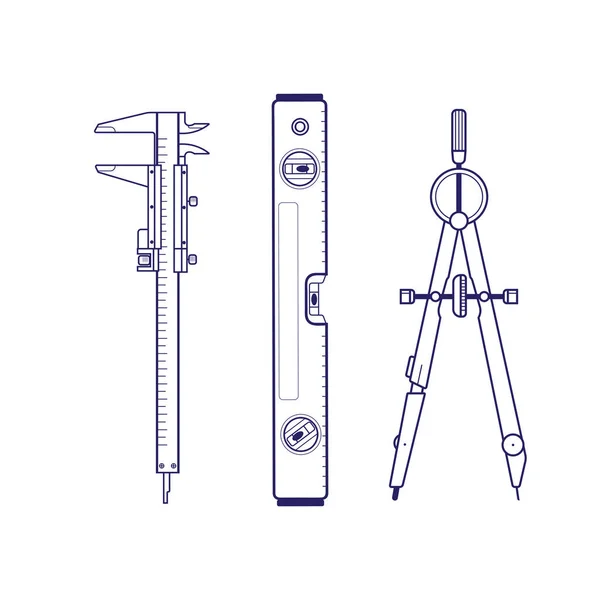 Una Serie Strumenti Ingegneria Edile Strumenti Disegnare Costruire Case Sfondo — Vettoriale Stock