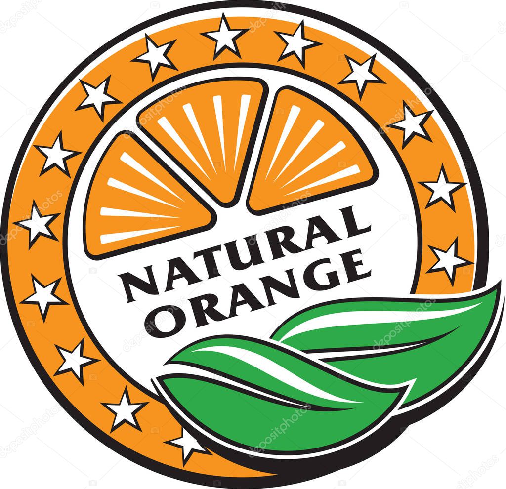 Orange fruit slices with green leaves as natural orange juice icon. Vector illustratio