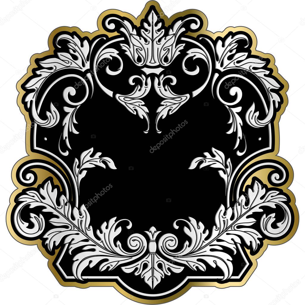 Richly decorated vintage baroque scroll design frame floral decoration. Retro style filigree vector template for your design