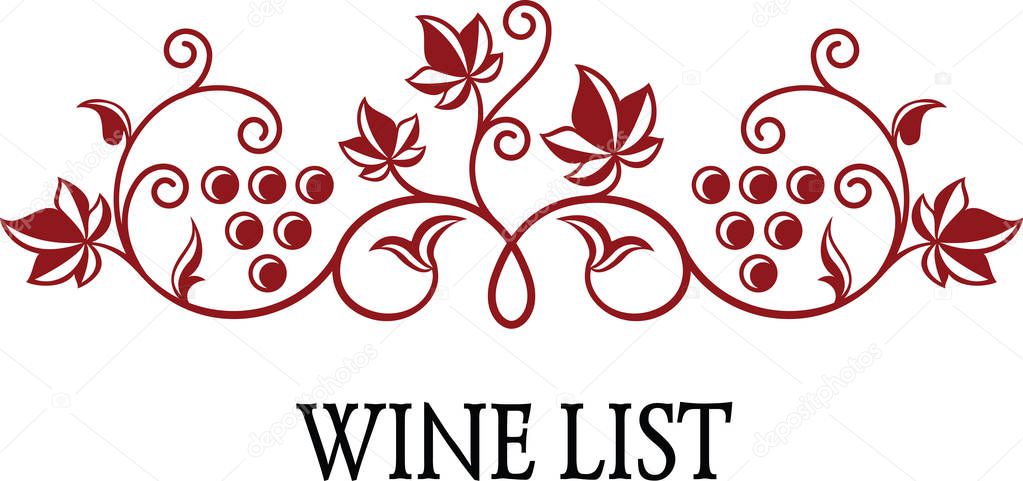 Grape branches with bunch of grapes and leaves. Wine ornamental decoration for wine list or wine label design