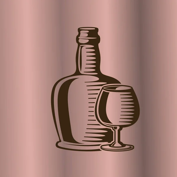 Botella Coñac Brandy Cristal Icono Elegante Ilustración Vectorial — Archivo Imágenes Vectoriales