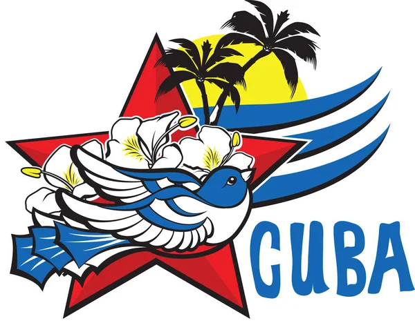 Símbolo Libertad Libertad Pájaro Azul Cubano Estrella Roja Flores Sol — Vector de stock