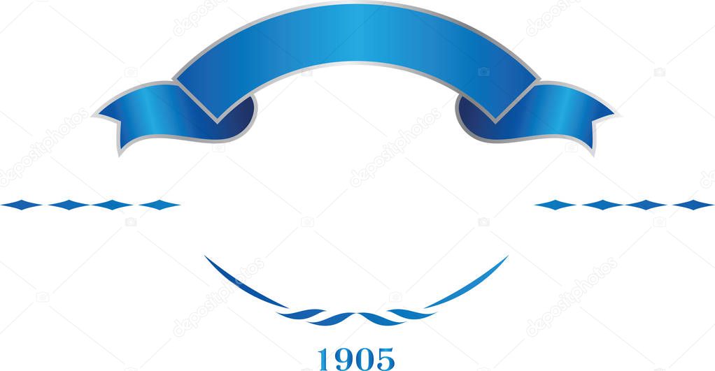 Blue and silver elegant ribbon banner. Vector logo template for your design.