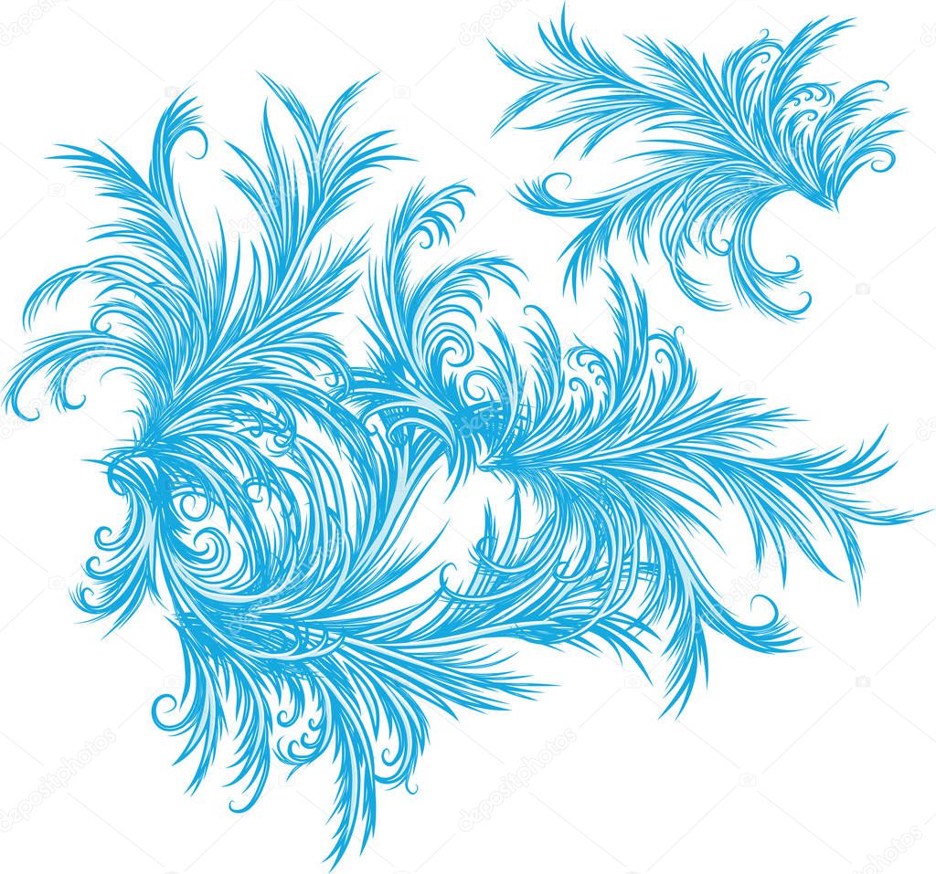 Frost pattern, frosty window background. Hand drawn vector illustration of an intricate frost work