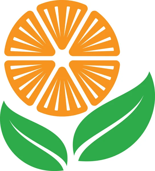 Rebanada Fruta Naranja Con Hojas Verdes Como Icono Natural Del — Vector de stock