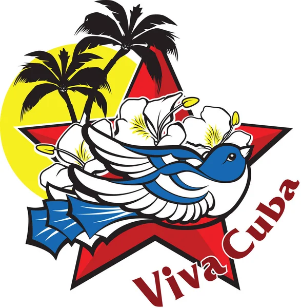 Símbolo Liberdade Liberdade Pássaro Cubano Azul Estrela Vermelha Flores Sol — Vetor de Stock
