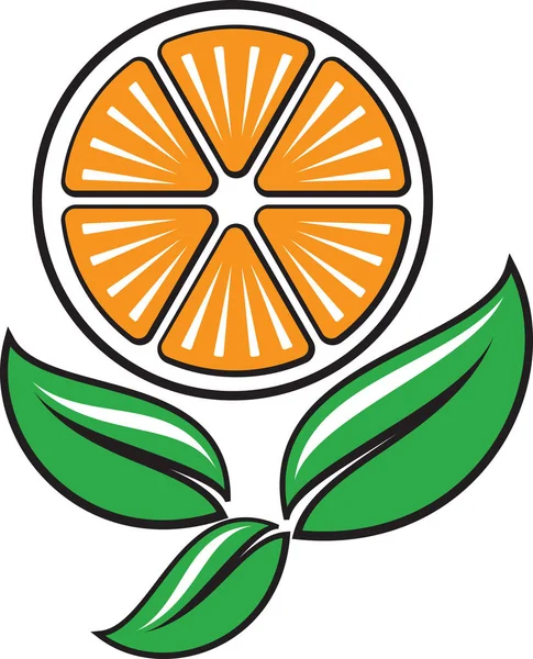 Rebanada Fruta Naranja Con Hojas Verdes Como Icono Natural Del — Vector de stock