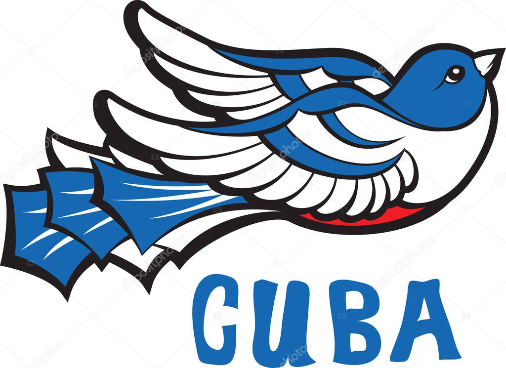 Freedom symbol - blue tocororo cuban bird icon with inscription Cuba. Vector illustration