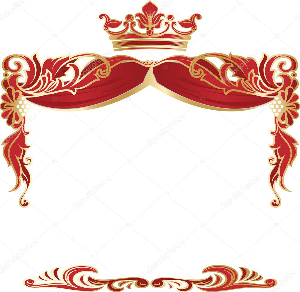Elegant royal frame with crown isolated on white background. Vector