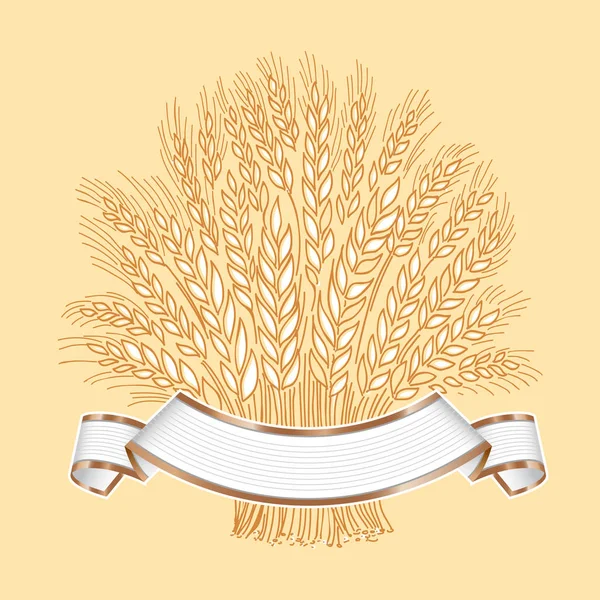 Рука Намальована Пшеничним Снопом Бежевому Фоні Білим Елегантним Банером Векторний — стоковий вектор