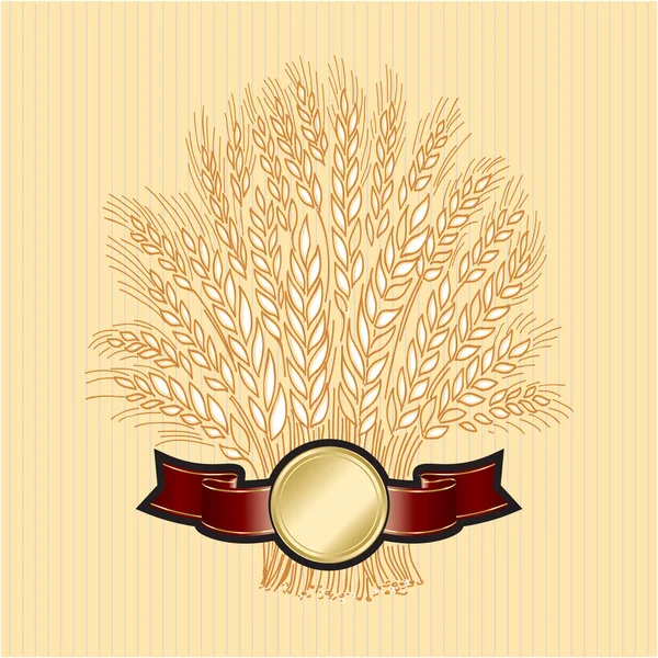 Пшеничный сноп ручной работы на бежевом фоне со знаменем — стоковый вектор