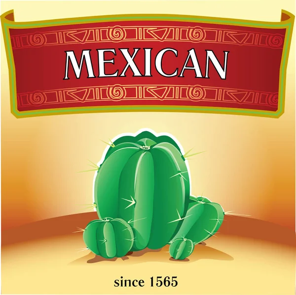 Grande cacto mexicano no fundo do deserto mexicano com p mexicano —  Vetores de Stock