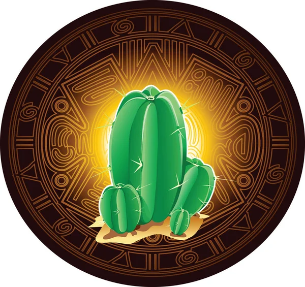 Cactus sur fond d'image stylisée de l'ancien calendrier maya — Image vectorielle