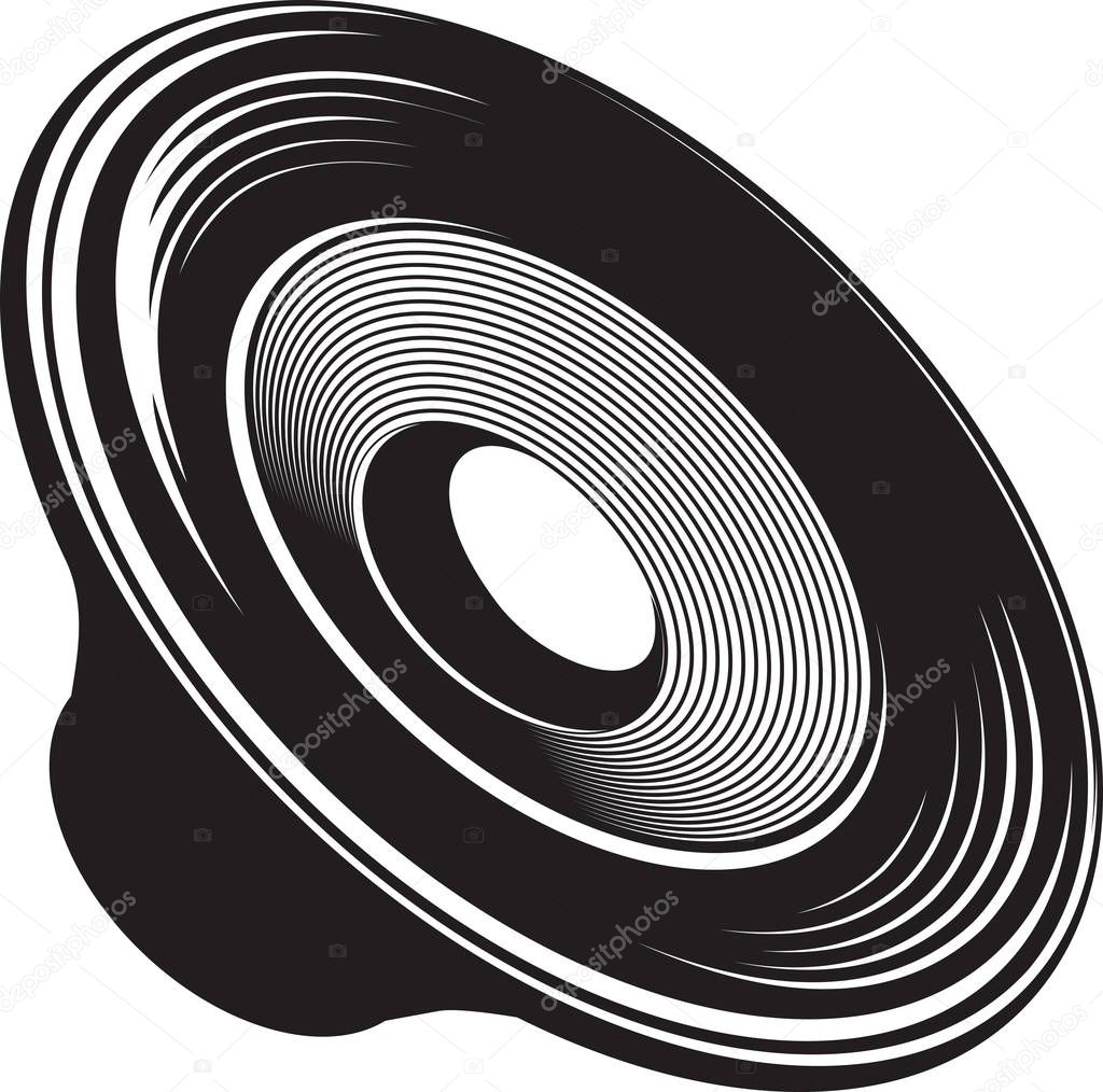 Black and white isolated illustration of speaker acoustic device