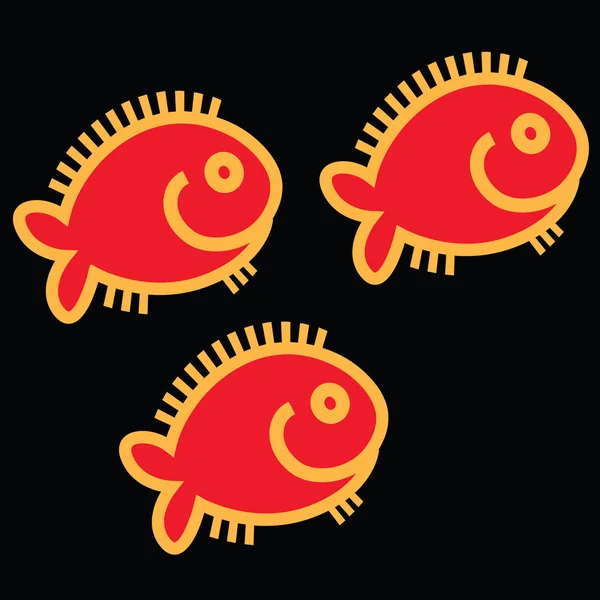 Trzy słodkie śmieszne uśmiechnięte czerwone złoto kreskówka ryby. — Wektor stockowy