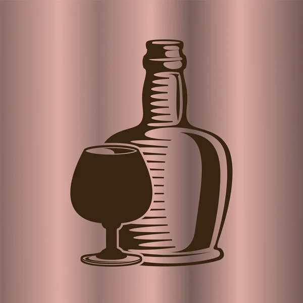 Botella y copa de vino Cognac . — Archivo Imágenes Vectoriales